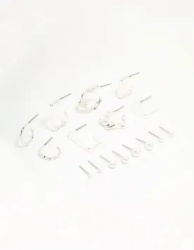 Silver Pearl & Mixed Shape Hoop Earrings 8-Pack