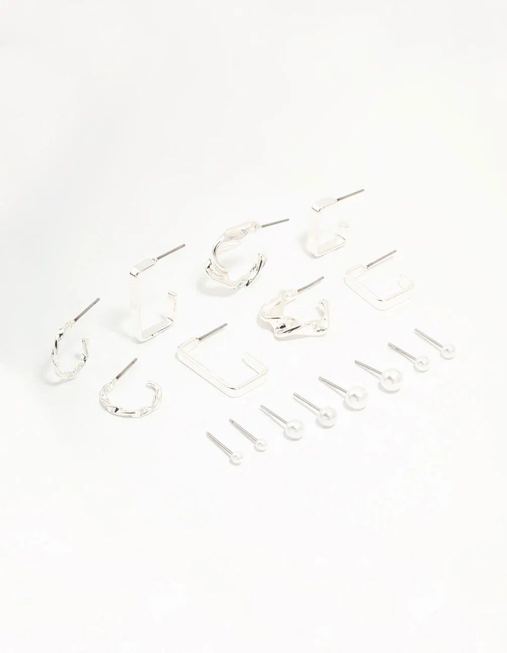 Silver Pearl & Mixed Shape Hoop Earrings 8-Pack