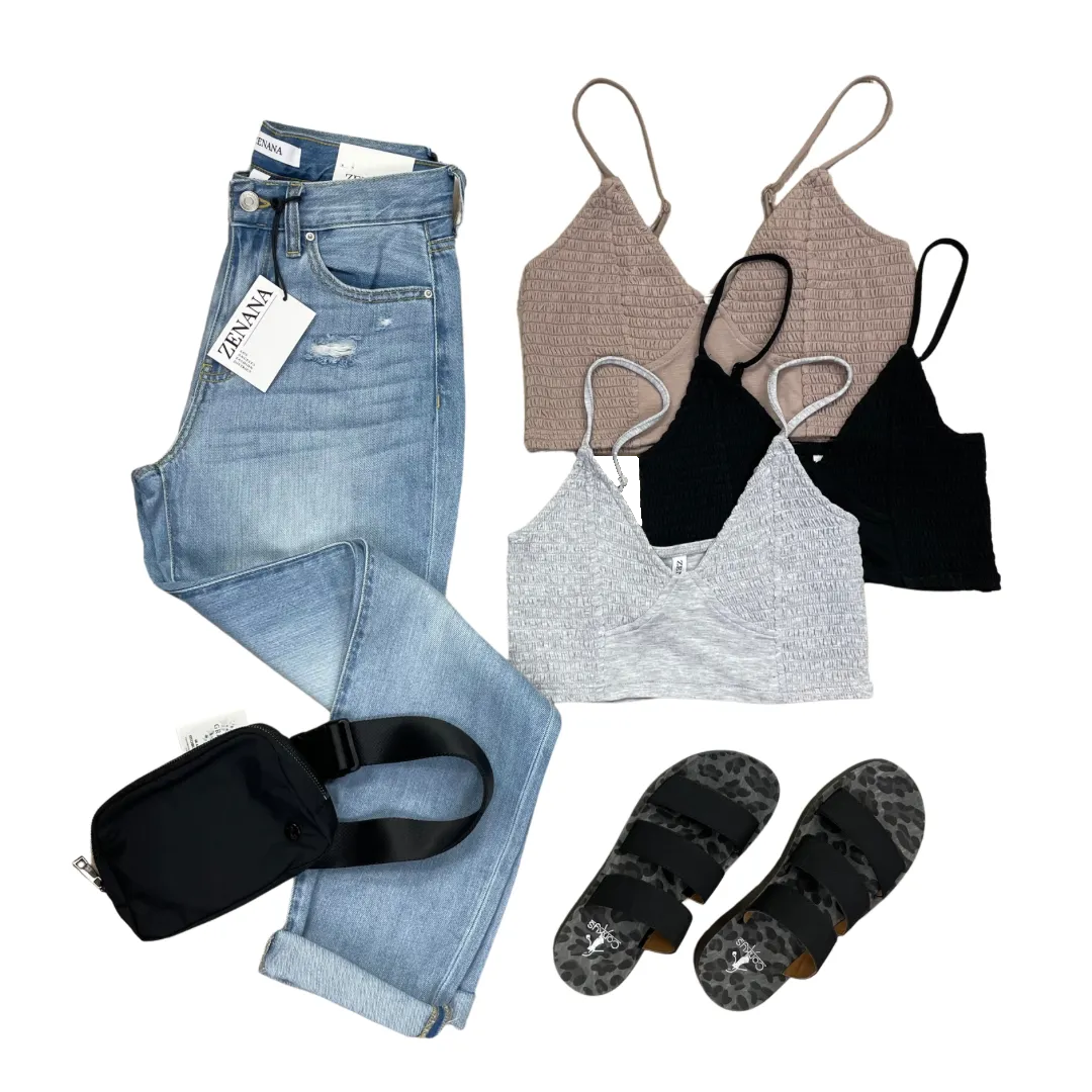 Smocked Triangle Bralette - Gray