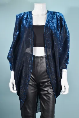 SOLD Vintage Blue/Black Sparkle Batwing Cocoon Top Blouse OS