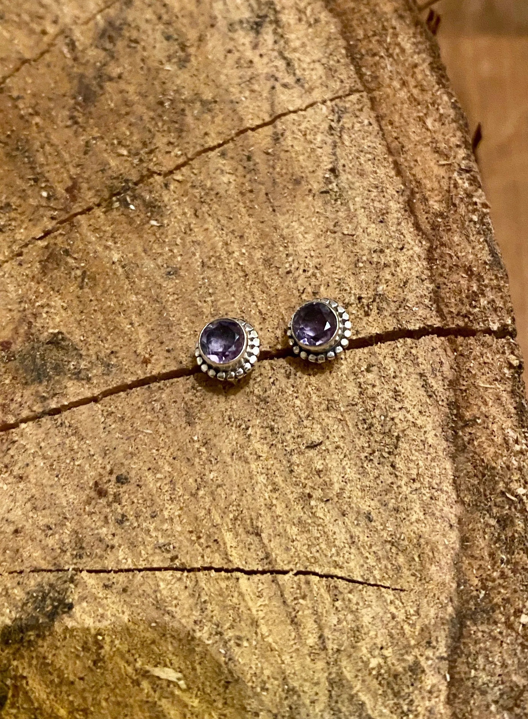 Solid Silver Amethyst Rope Stud Earrings