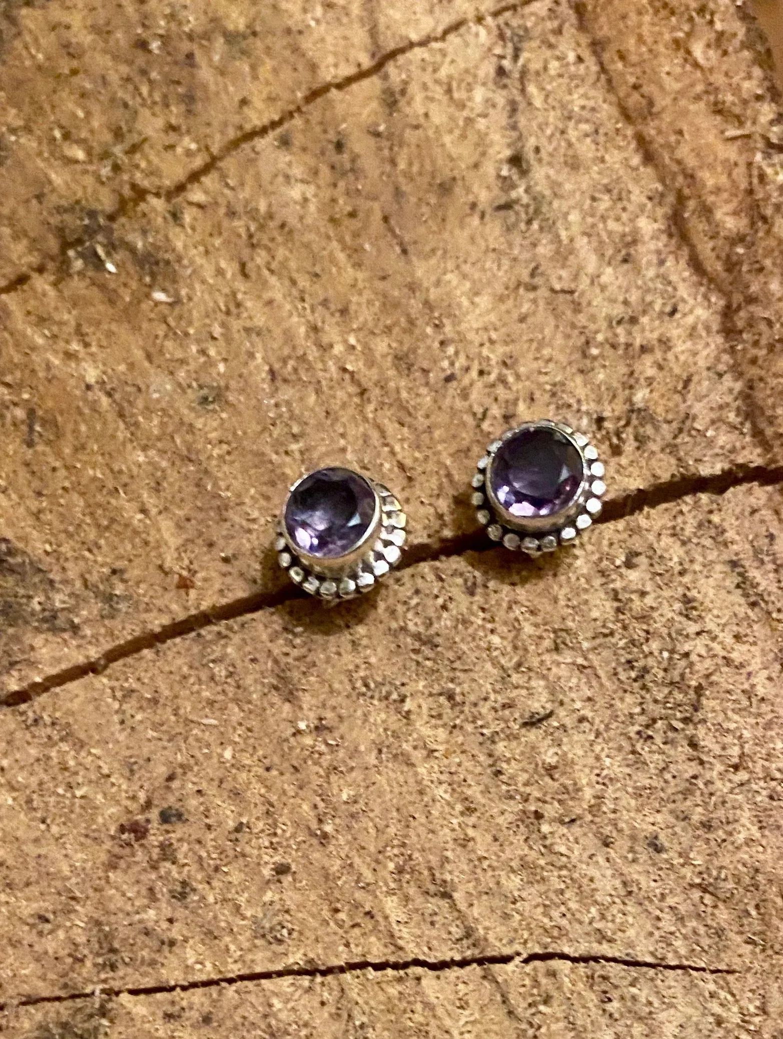 Solid Silver Amethyst Rope Stud Earrings