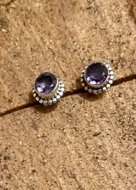 Solid Silver Amethyst Rope Stud Earrings