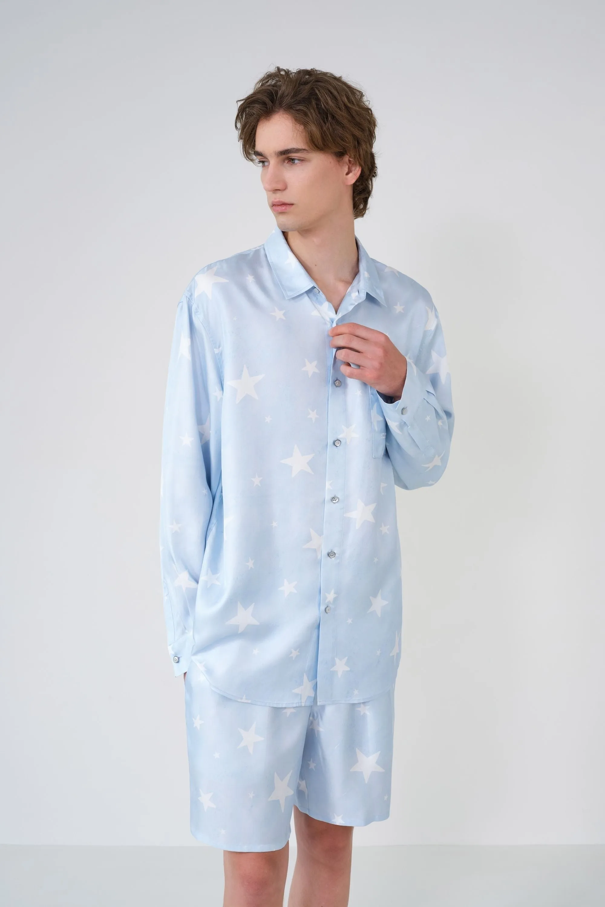 Star Printed Men's Silk Shirt