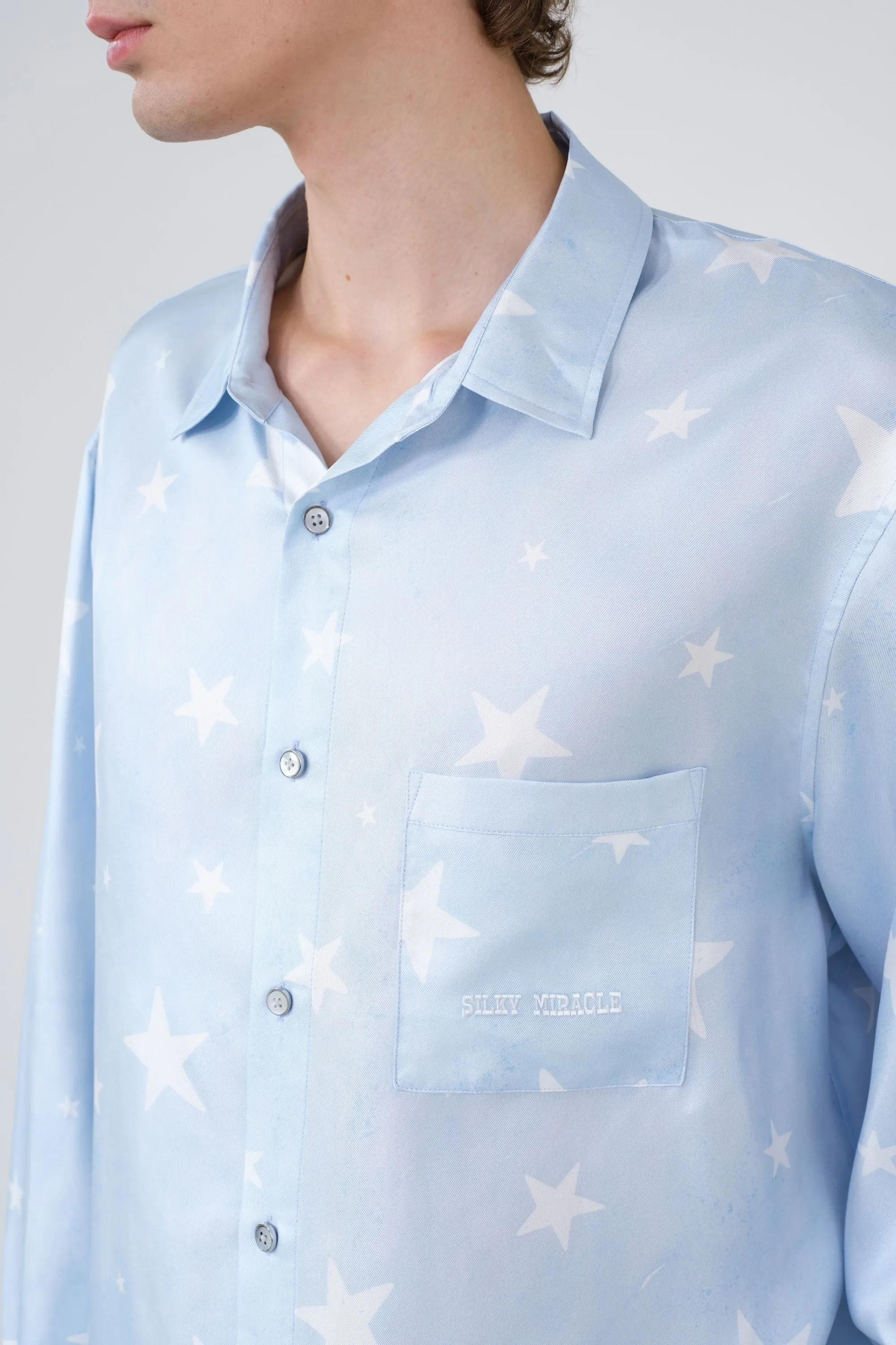Star Printed Men's Silk Shirt