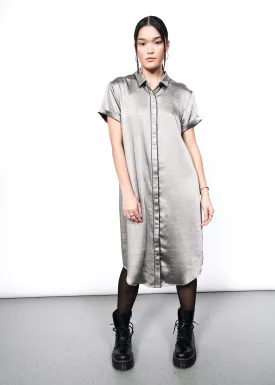 Elegant Empower Satin Shirt Dress with Adjustable Belt and Pockets