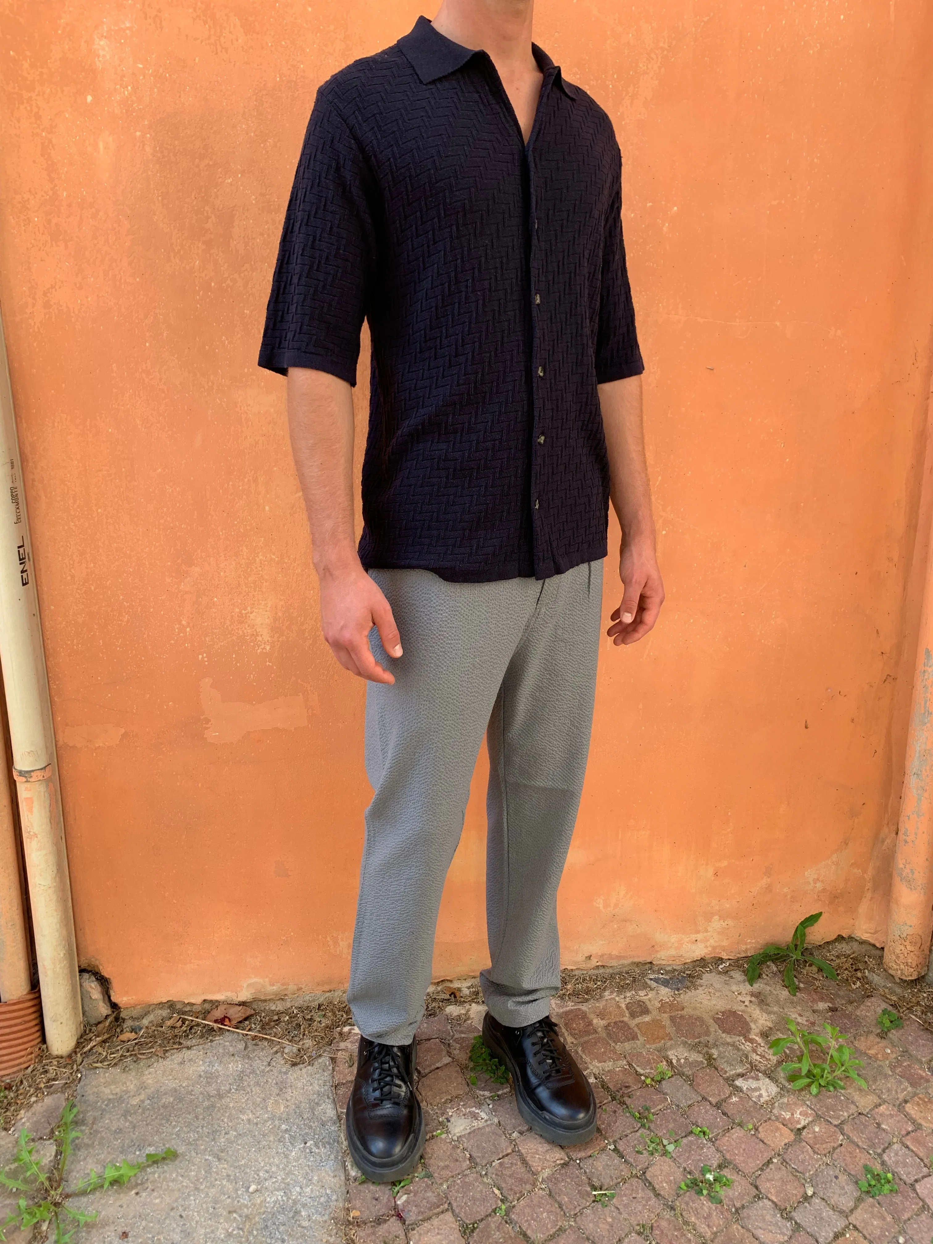 TORNADO - KNIT SHIRT - Silk Bourette Navy