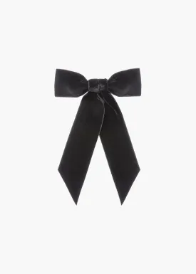 Wide Velvet Bow Barrette -- Black