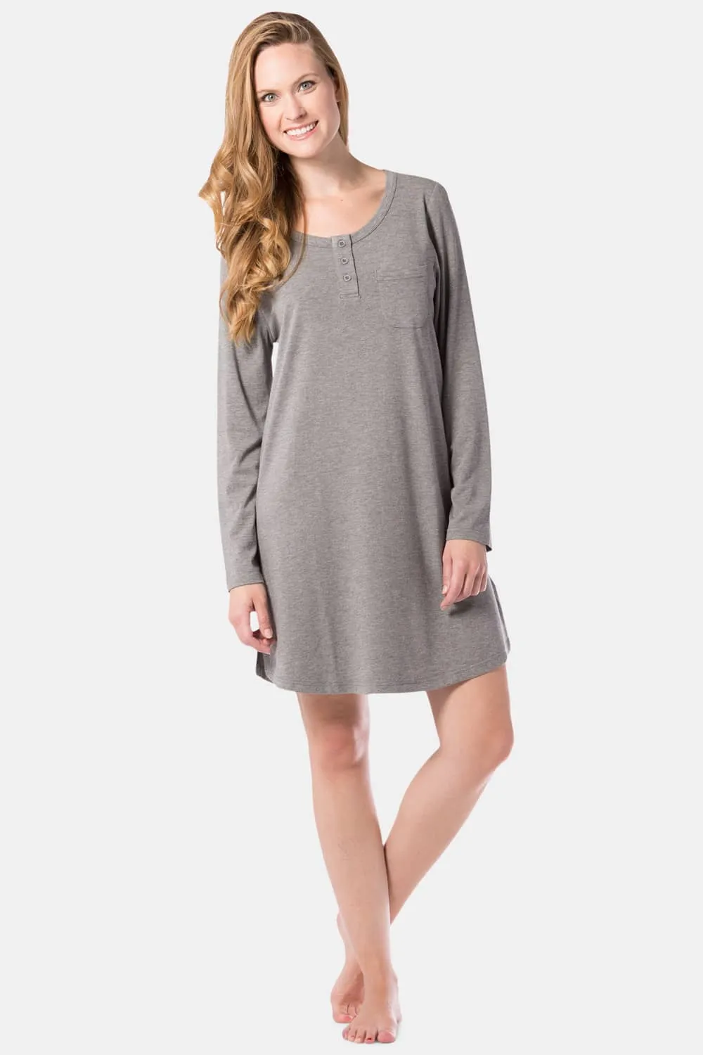 Women's Jersey Above Knee Henley Nightshirt