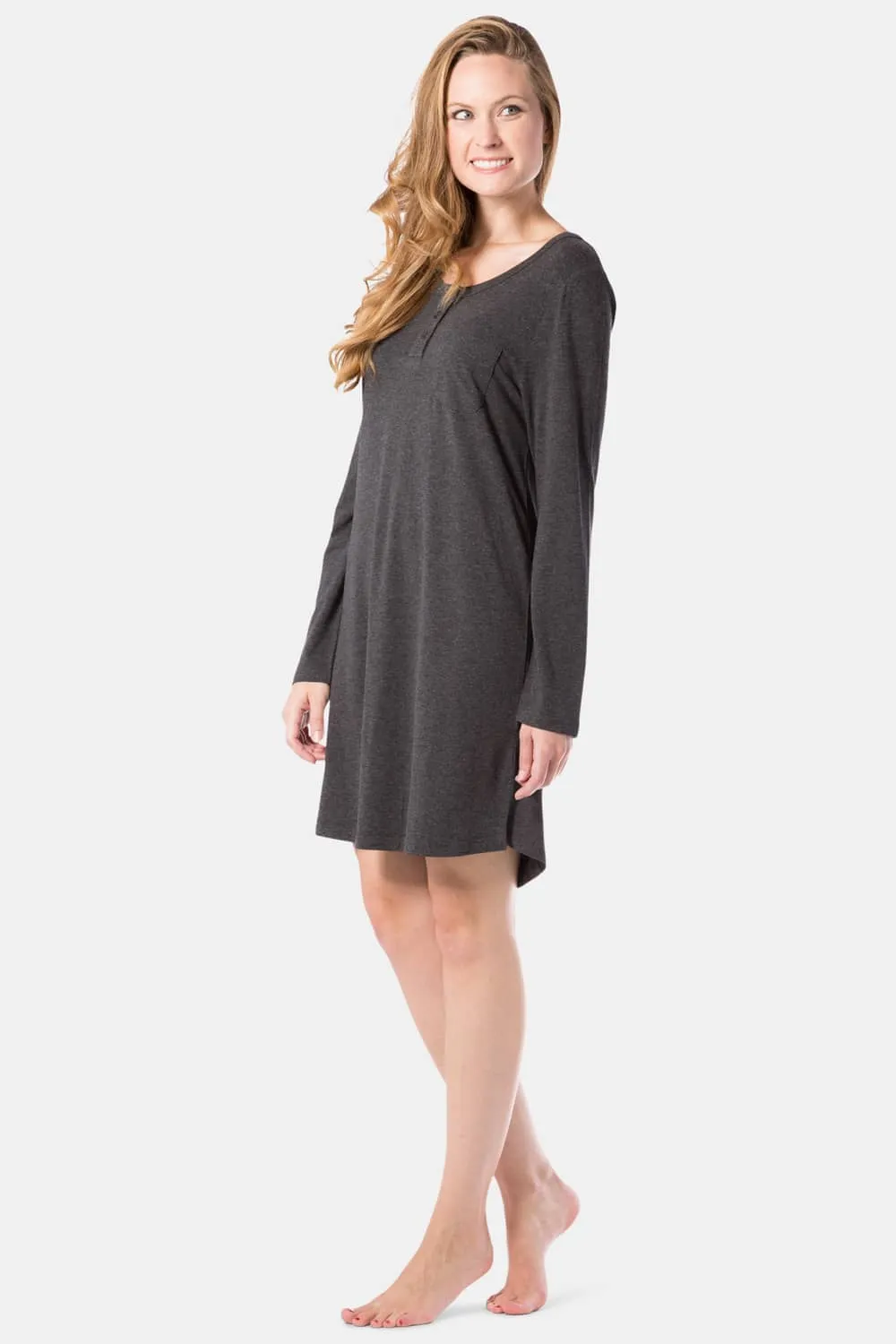 Women's Jersey Above Knee Henley Nightshirt