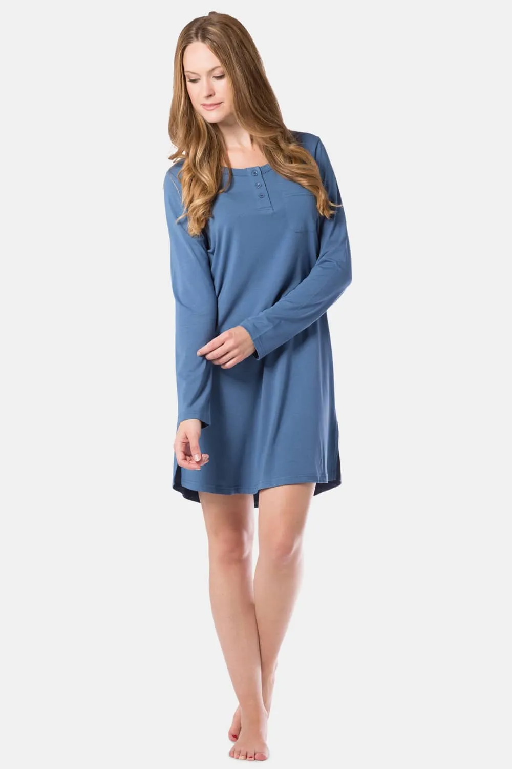 Women's Jersey Above Knee Henley Nightshirt