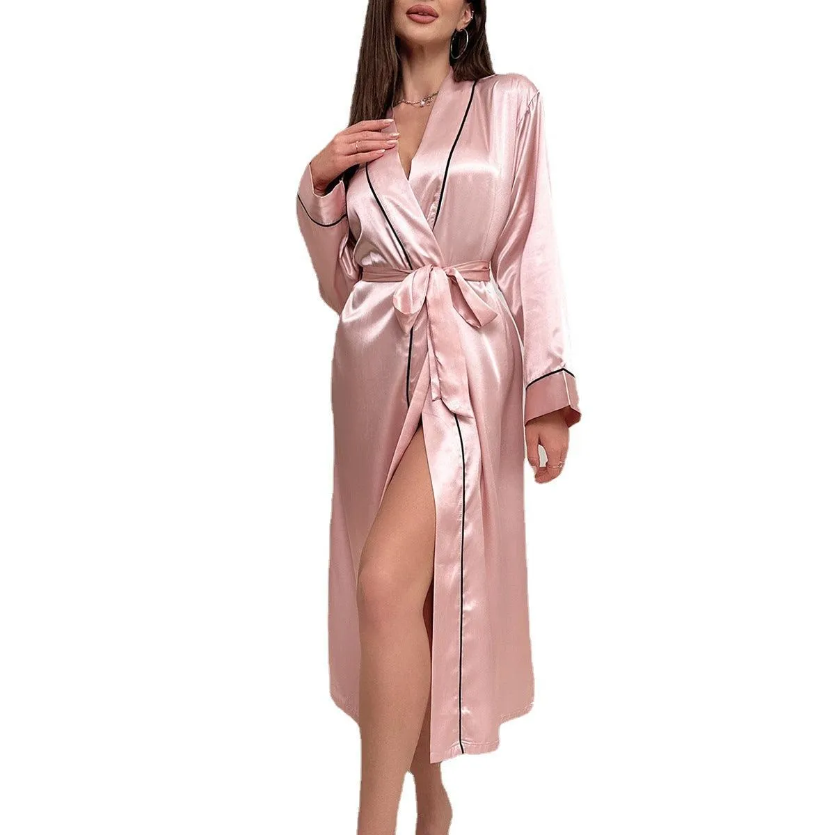 Women's Long Ice Silk Robe Summer Thin Fashion Simple Home wear